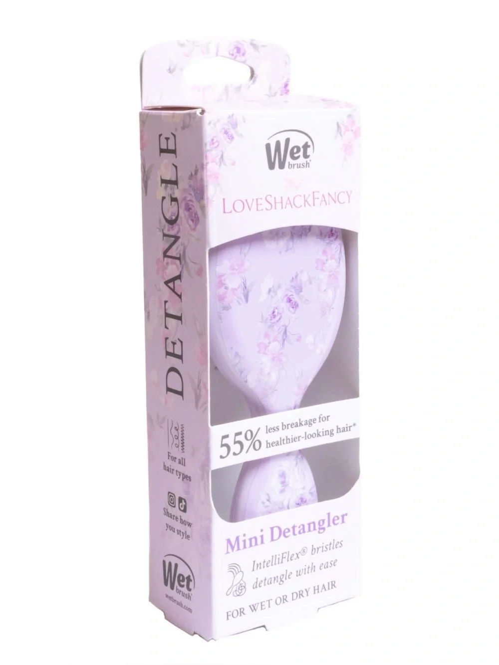 LoveShackFancy WetBrush Happy Thoughts Mini Detangler Brush Hibiscus